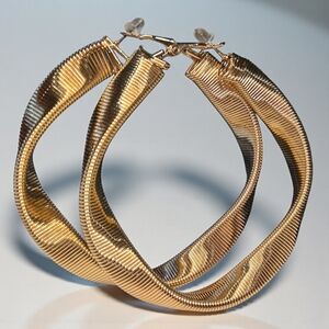 Massive 18k Gold Plated Omega Cobra Tubogas Hoop Earrings